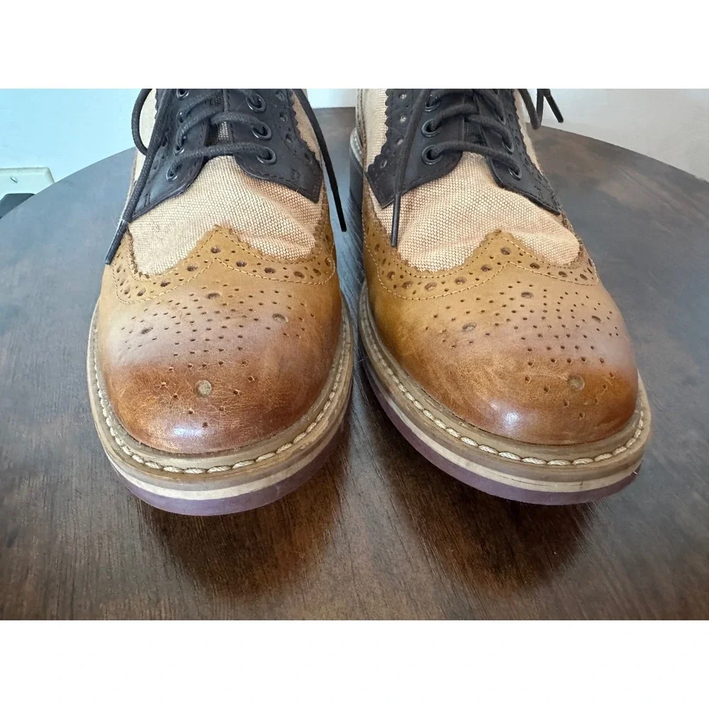 Clarks Tor England Mens size 10 Leather Canvas Wingtip Brogue Oxford Shoes